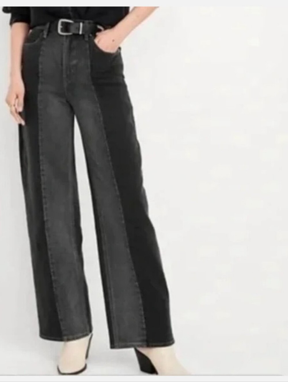Old Navy - Wide Leg Two-Tone Black Jeans - Womens Petite!